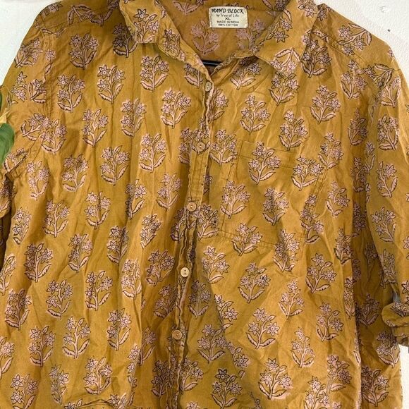 Tree of Life Mustard Button Down Shirt - Picture 2 of 3
